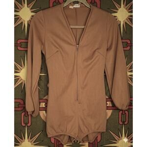 VTG 70s Cole of California Romper Bodysuit Brown Zip Long Sleeve Playsuit READ